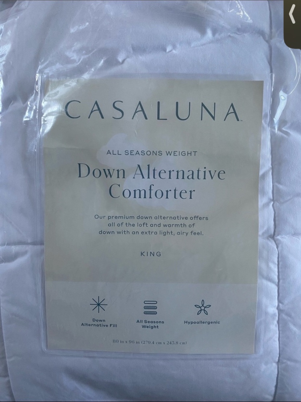 NWT Casaluna All-Seasons Weight Down Alternative Comforter - White (King)